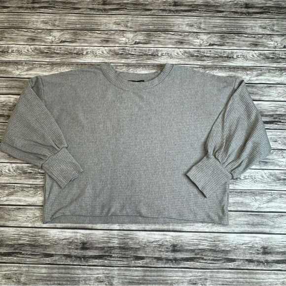 Final Touch Women's Horizontal Ribbed Bubble Sleeve Blouse S SM Small Grey Gray - Picture 3 of 16